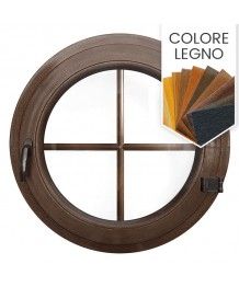 Finestra rotonda a battente PVC colore legno con inglesina interna