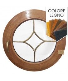 Finestra rotonda a battente PVC colore legno con inglesina interna