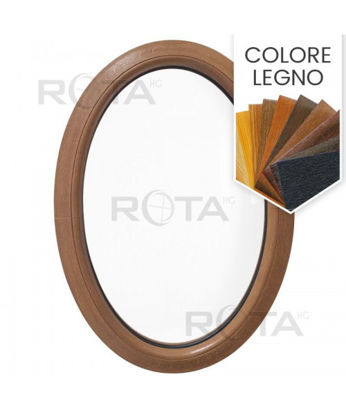 Finestra ovale fissa verticale in PVC colore legno