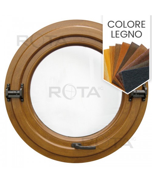 Finestra rotonda oblò a bilico in PVC colore effetto legno