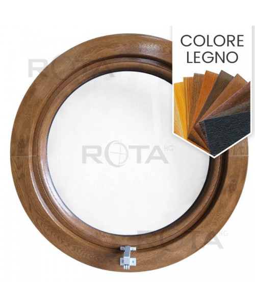 Finestra rotonda oblò a sporgere in PVC colore legno