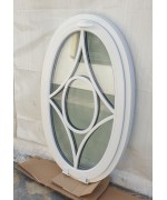 Finestra ovale a vasistas 785 x 1285 in PVC bianco con inglesina adesiva
