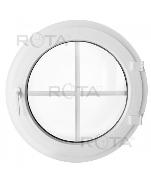 Finestra rotonda a battente in PVC bianco con inglesine interne