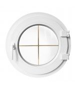 Finestra rotonda a battente in PVC bianco con inglesine interne
