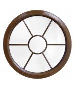 Finestra rotonda fissa PVC colore legno inglesina interna motivo sole