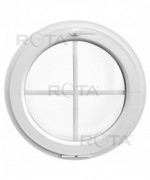 Fenêtre ronde à soufflet PVC blanc à petits carreaux incorporés