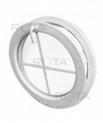 Fenêtre ronde à soufflet PVC blanc à petits carreaux incorporés