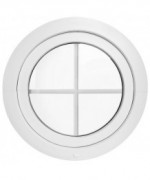 Fenêtre ronde à soufflet PVC blanc à petits carreaux incorporés