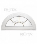 Fenêtre demi-lune à soufflet PVC blanc croisillons incorporés motif soleil