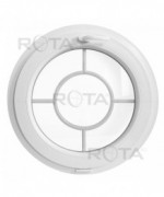 Fenêtre ronde à soufflet PVC blanc croisillons incorporés motif cible