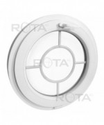 Fenêtre ronde à soufflet PVC blanc croisillons incorporés motif cible