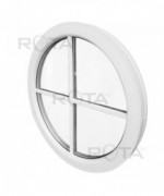 Fenêtre ronde fixe PVC blanc à petits carreaux rapportés