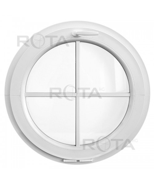 Fenêtre ronde à soufflet PVC blanc à petits carreaux rapportés