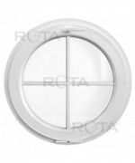 Fenêtre ronde à soufflet PVC blanc à petits carreaux rapportés