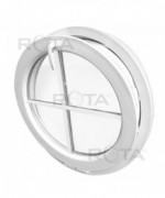 Fenêtre ronde à soufflet PVC blanc à petits carreaux rapportés