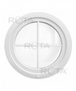 Fenêtre ronde à soufflet PVC blanc à petits carreaux rapportés