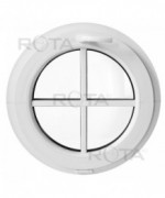 Fenêtre ronde à soufflet PVC blanc à petits carreaux rapportés