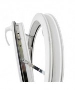 Fenêtre ronde à soufflet PVC blanc à petits carreaux rapportés
