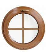 Finestra rotonda a vasistas PVC colore legno con inglesina incollata