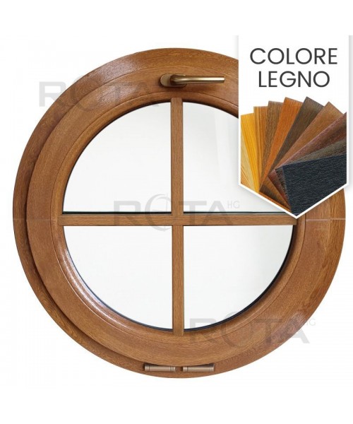 Finestra rotonda a vasistas PVC colore legno con inglesina incollata
