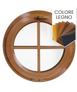 Finestra rotonda a vasistas PVC colore legno con inglesina incollata