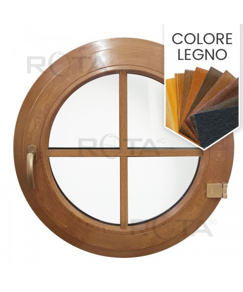 Finestra rotonda a battente PVC colore legno con inglesina incollata