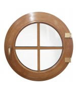 Finestra rotonda a battente PVC colore legno con inglesina incollata